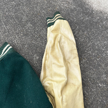Vintage Letterman Jacket Green White Leather Wool TOM Named Simple Basic 1960s