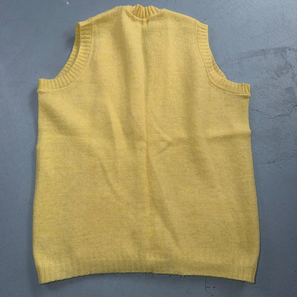 VTG 1960s 1970s Wool Caridgan Sweater Rockabilly Womens Mod Knit Yellow Vest