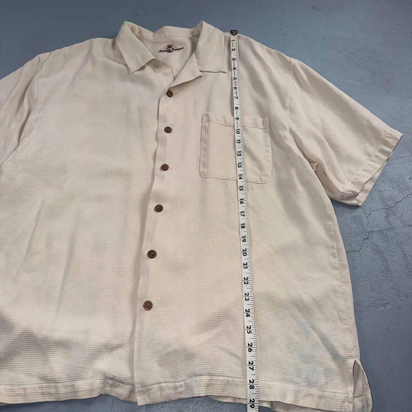 Tommy Bahama VTG Hawaiian Loop Collar Basic Ivory Silk Camp Shirt XL