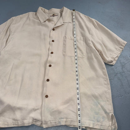 Tommy Bahama VTG Hawaiian Loop Collar Basic Ivory Silk Camp Shirt XL