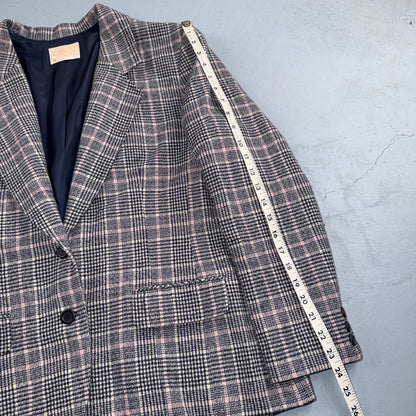 Pendleton 100% Virgin Wool Blazer Womens 16 Gray Plaid One Button Pockets