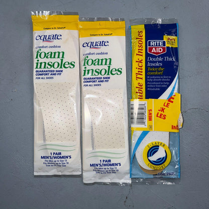 3 Equate Comfort Cushion Foam Insoles Unisex Men Up To Sz 13 Women Up To Sz 10