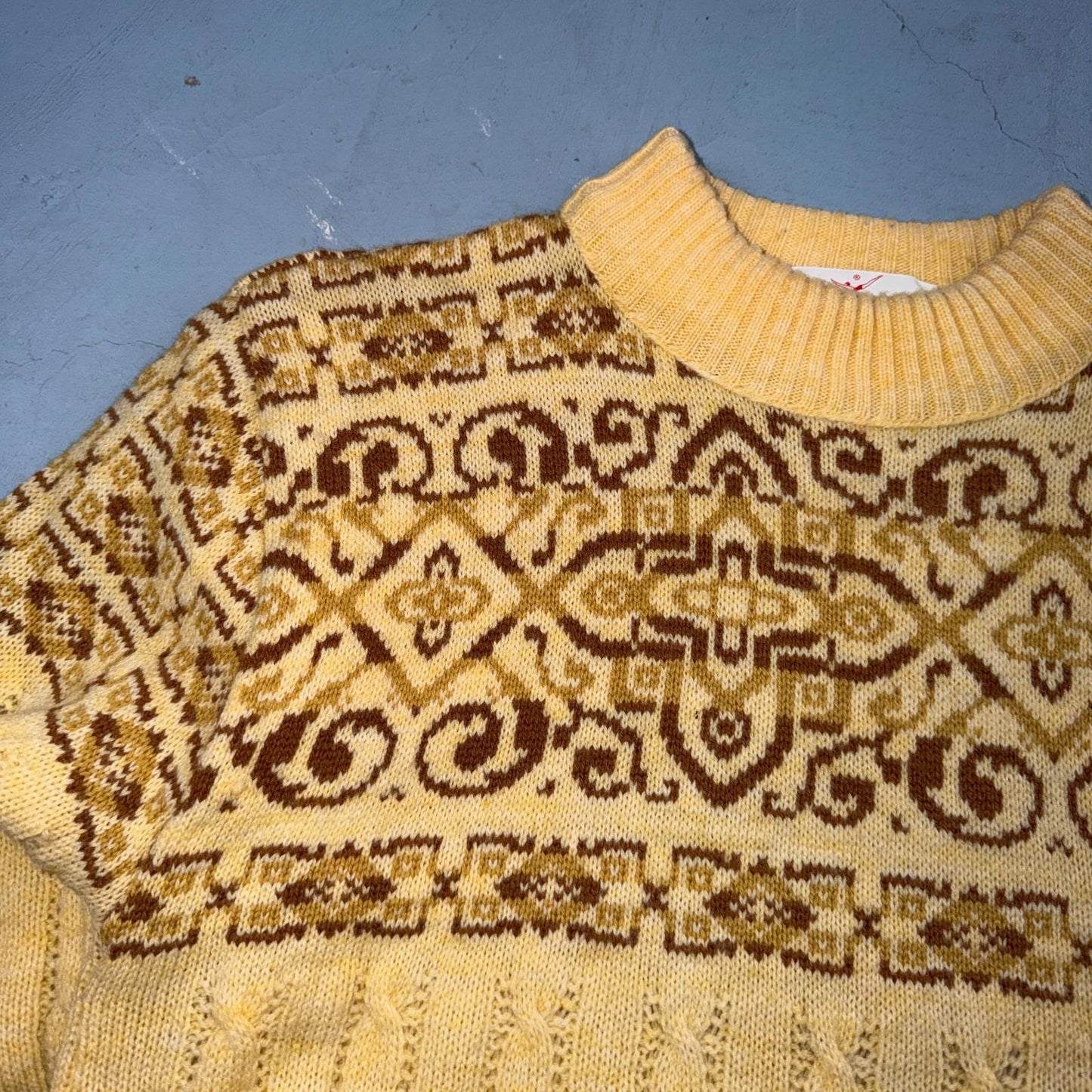 JANTZEN Vintage Sweater Pullover Patterned Cable Knit Cream Size XL Made USA