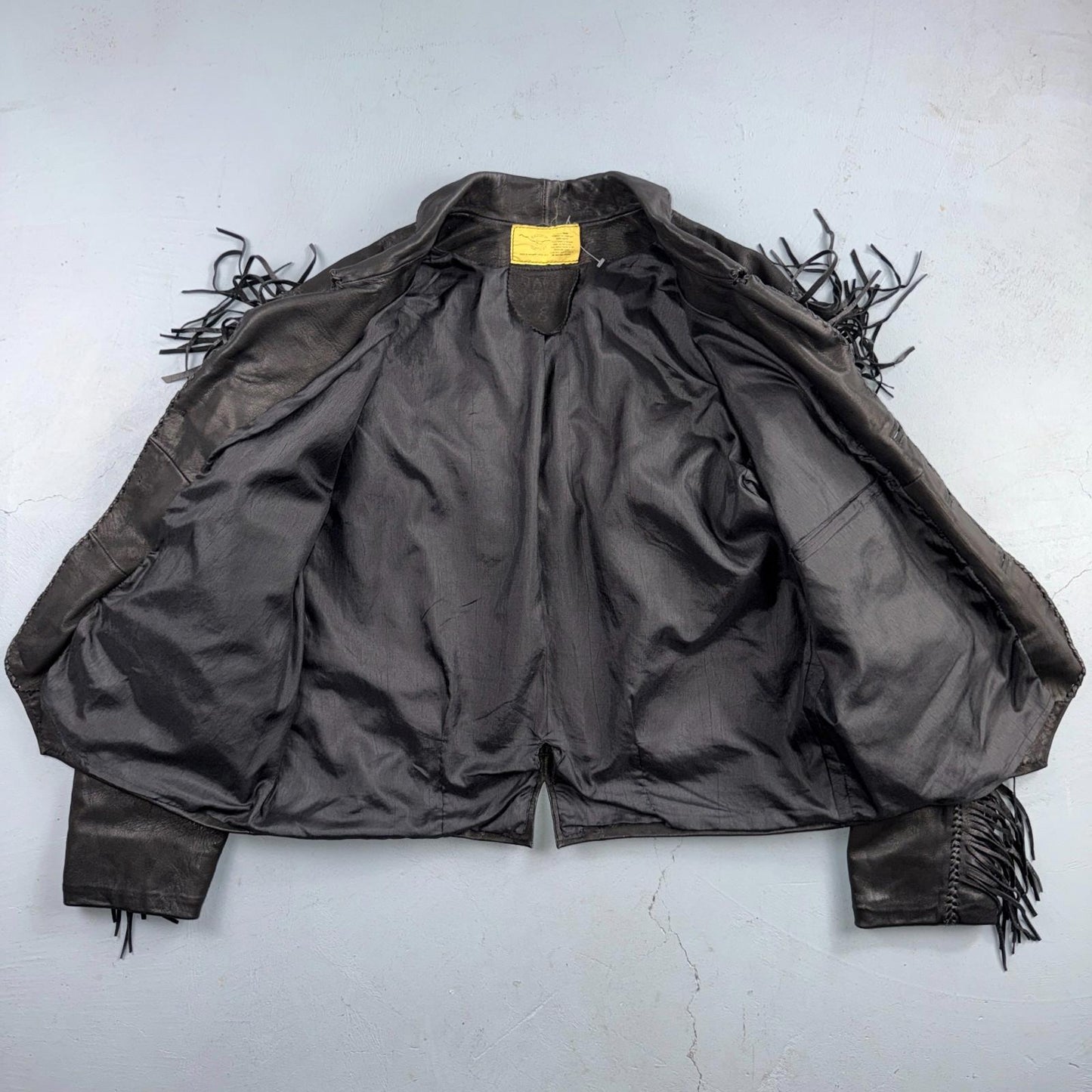 Vintage Buckskin Montana Jacket Black Leather Fringe Western Leather Cowboy 70s