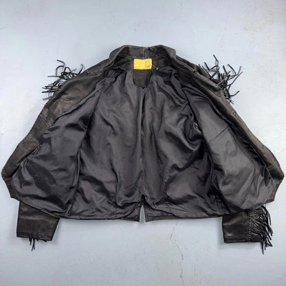 Vintage Buckskin Montana Jacket Black Leather Fringe Western Leather Cowboy 70s