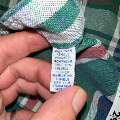 Ralph Lauren Heavy Cotton Button Down Casual Plaid Shirt Men Size XL Green VTG