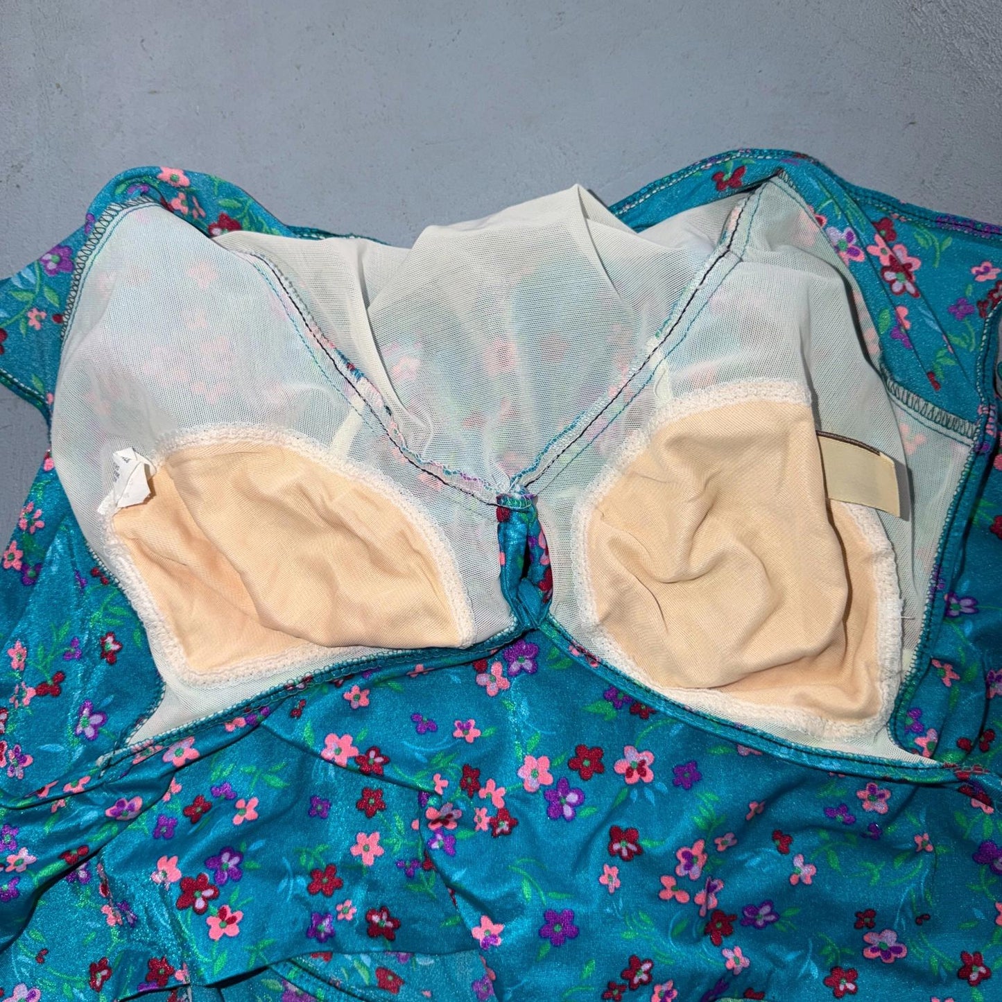 VTG Sears Hawaiian Fashion Colorful 1 Piece Swimsuit Sz 16 1970s Blue Floral