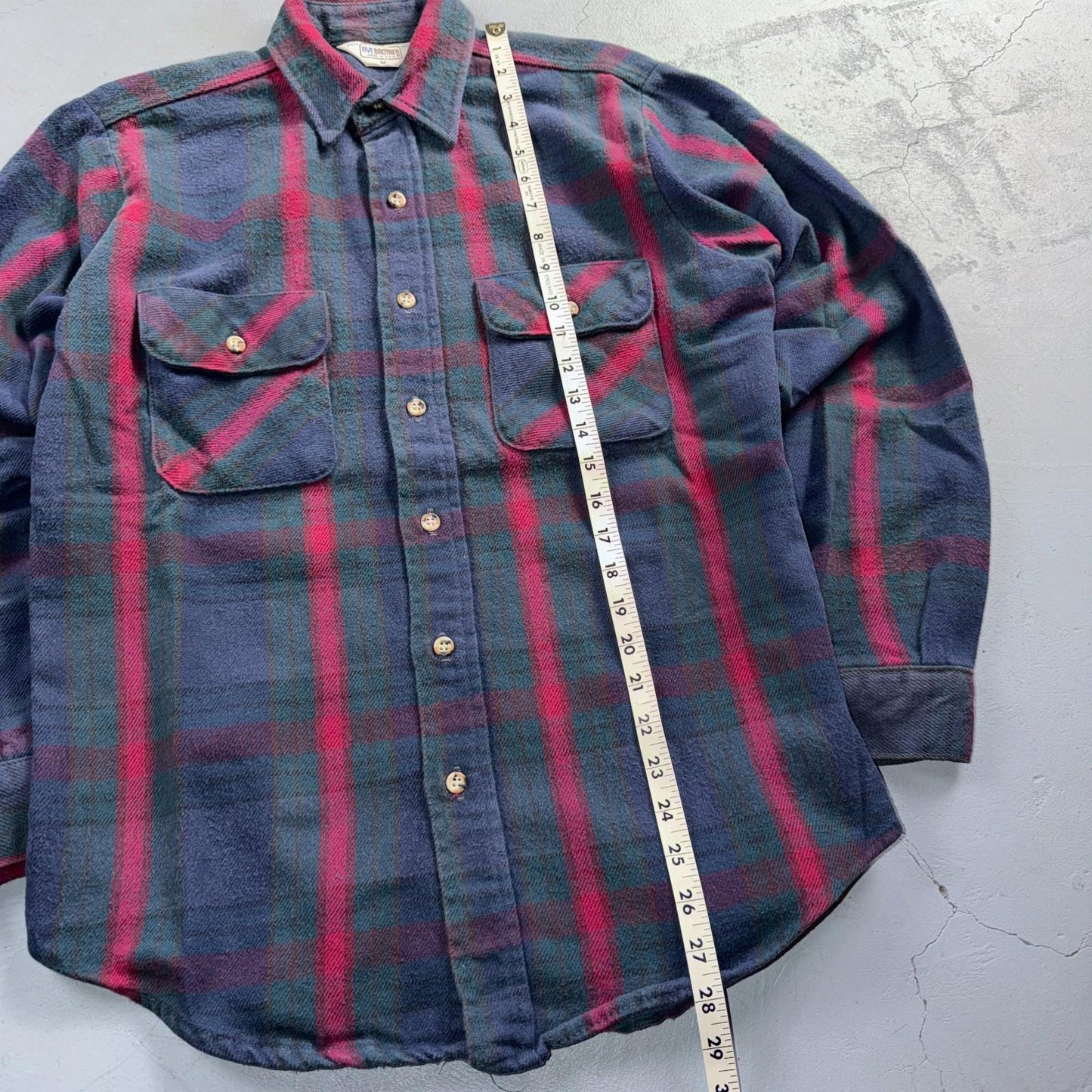 VTG Five Brother Shirt Mens M Shadow Plaid Flannel USA Red 1980s 80s Green Red