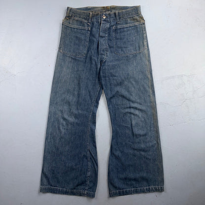 1940s WWII Navy Selvedge Denim Pants Seafarer Uniform Blue Jeans VTG 40s 30x28