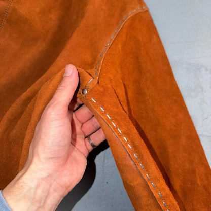 VTG 60s 50s Brown Suede Leather Button Jacket Western Snap Rockabilly Staple