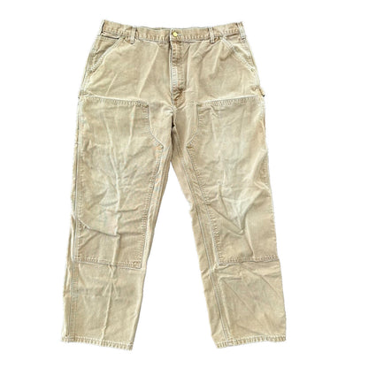 VTG USA Carhartt Thrashed Double Knee Work Dungaree Duck Brown 90s Pants 42x32