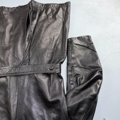 VTG Mens Long Length Vintage Leather Military Duster UNLined Rockabilly 60s Belt