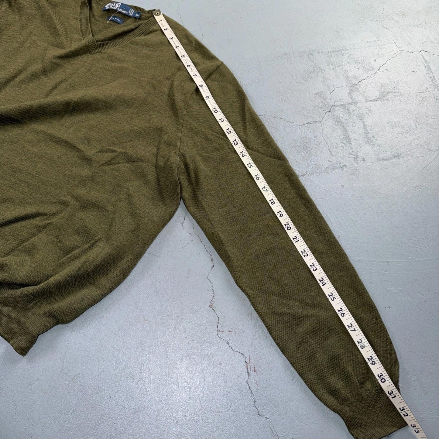 Polo Ralph Lauren Wool Sweater V-Neck Mens Size XL Green VTG Pullover