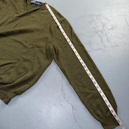 Polo Ralph Lauren Wool Sweater V-Neck Mens Size XL Green VTG Pullover