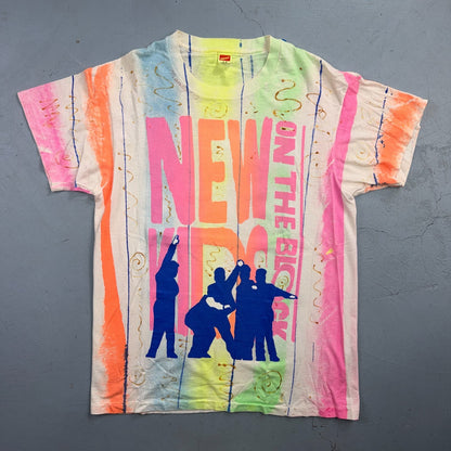 VTG 80s New Kids On The Block T Shirt NKOTB Neon All Over Print Boy Band 1980s