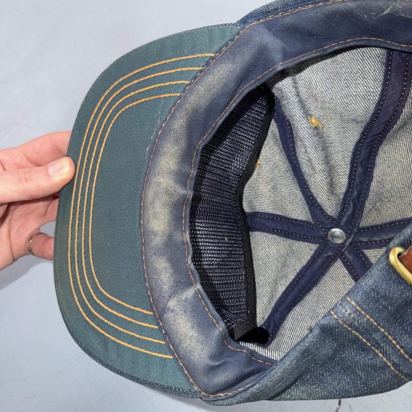 Vintage 70s Levi Strauss Denim Orange Tab Trucker Jean Cotton Snapback Hat