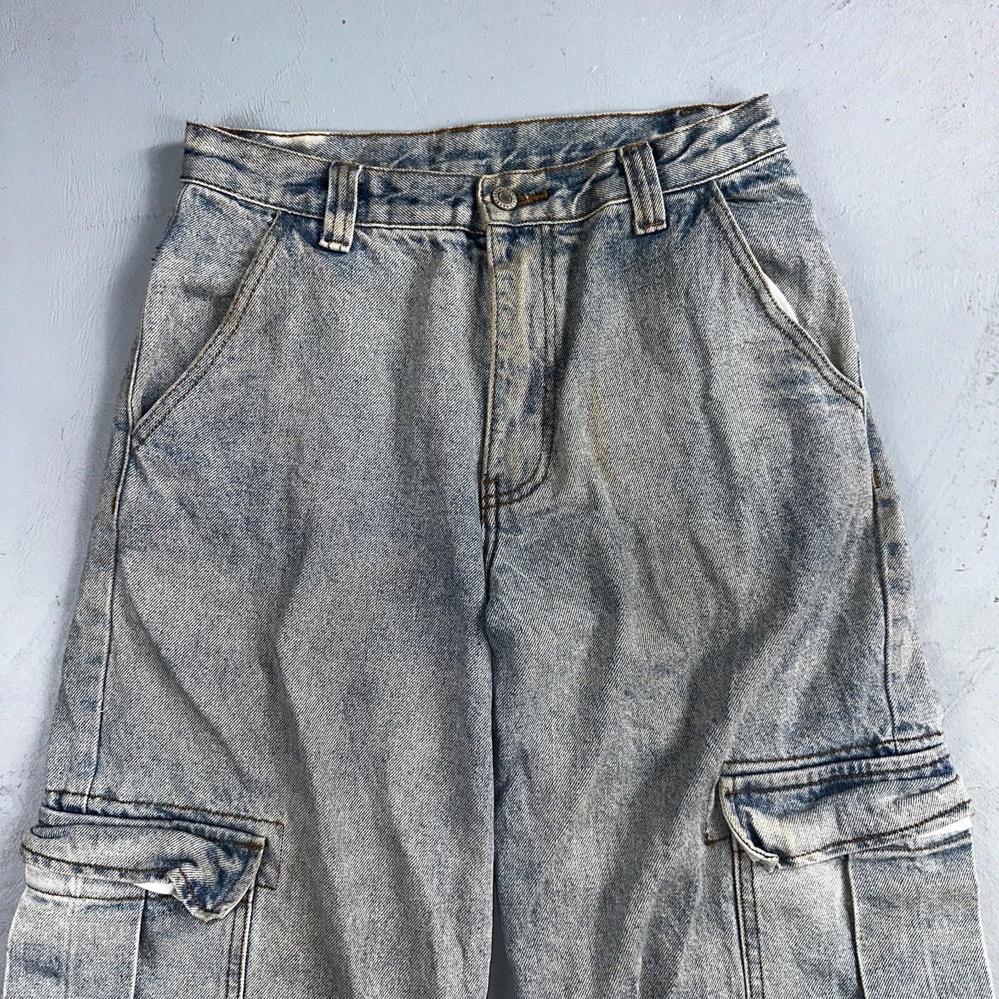J Galt Jeans Womens Wide Leg Blue Cargo Denim Cotton Light Wash 27x30 Small