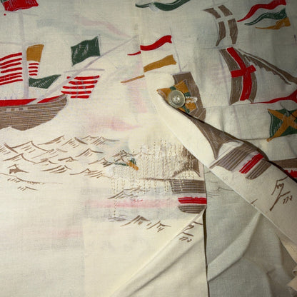 VTG 50s PENNEYS Hawaiian Flags Button Aloha Shirt Rockabilly THRASHED 1950s