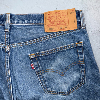 Levis 501 Vintage 90s USA XX Straight Leg Jeans Blue Light Wash 38x31 Act 36x27