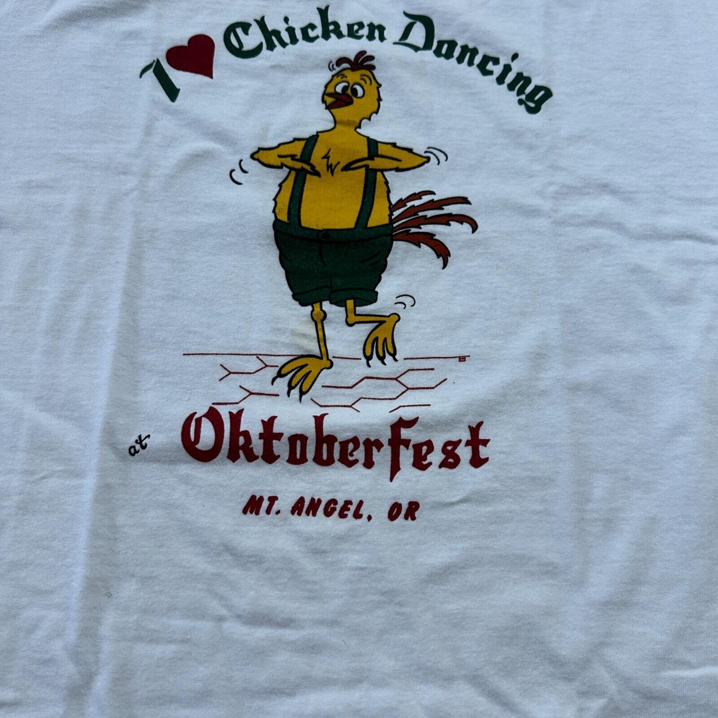 Oneita Chicken Dance Funny VTG T Shirt Oregon Humor Animal Farm 90s Oktoberfest