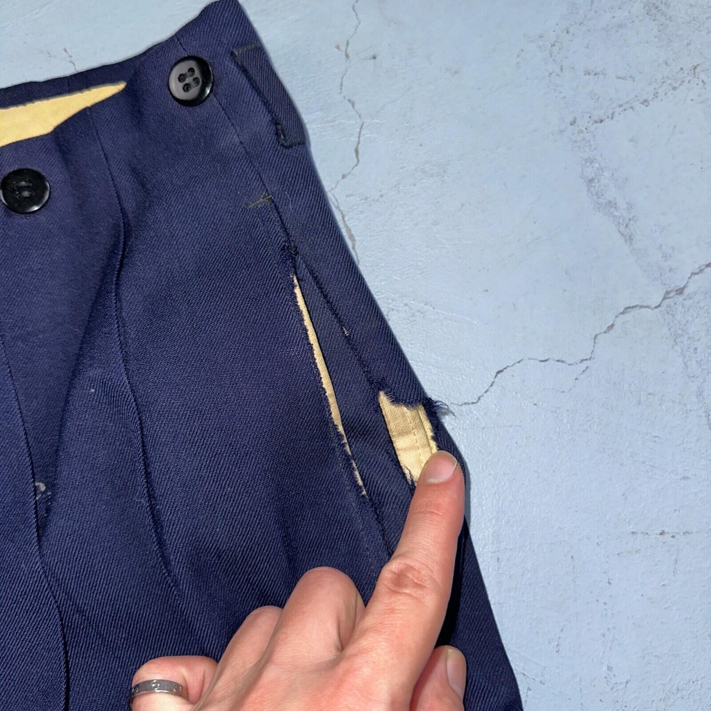 VTG Mens 2 PC Suit 42 Jacket Coat Pants Blue Rockabilly 1950s Thrashed Ripped