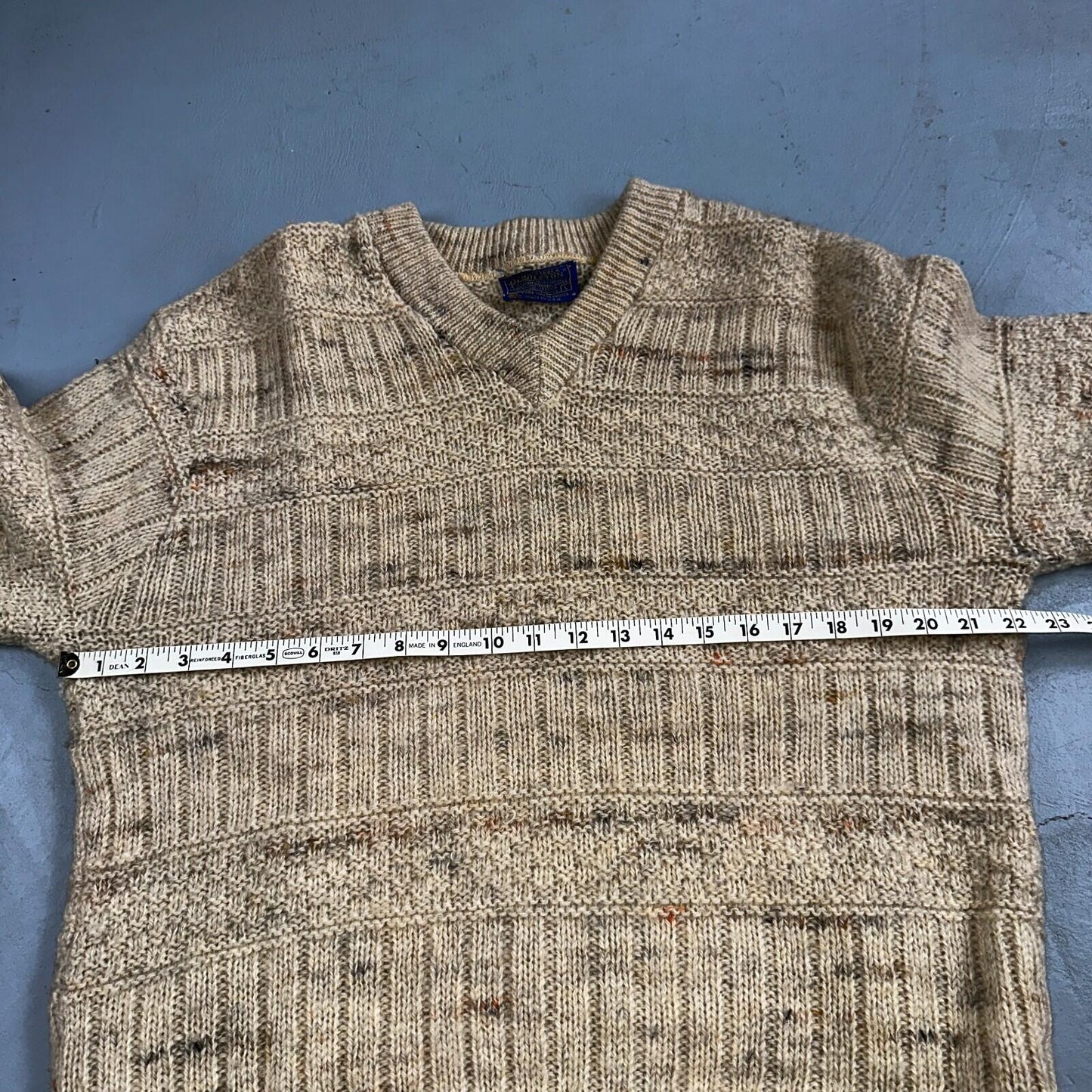 Pendleton VTG Womens V Neck Pullover Wool Sweater Ivory 1970s 70s L Fisherman