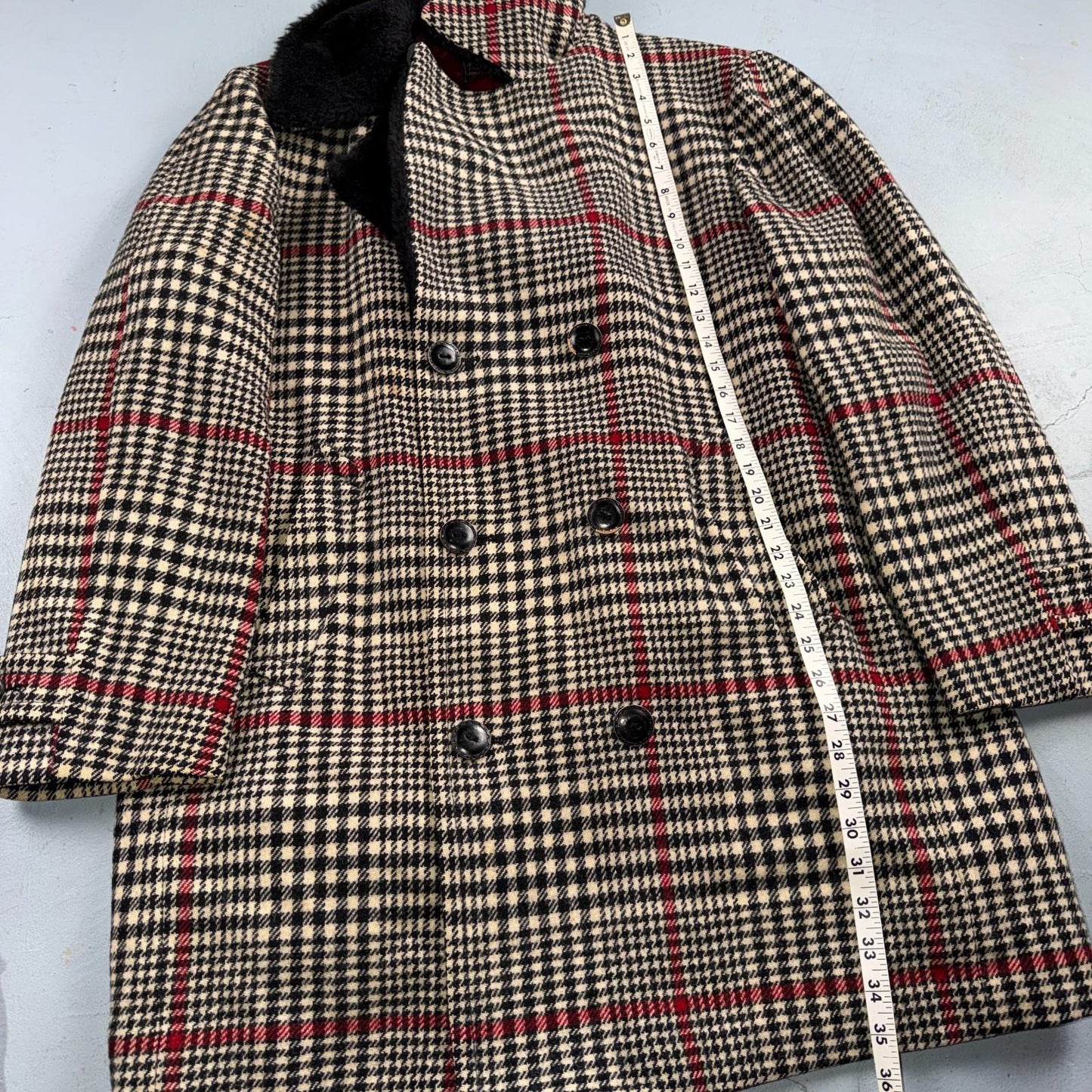VTG Pendleton Jacket Black Plaid Wool USA Double Breast Chore Car Coat 60s 1960s