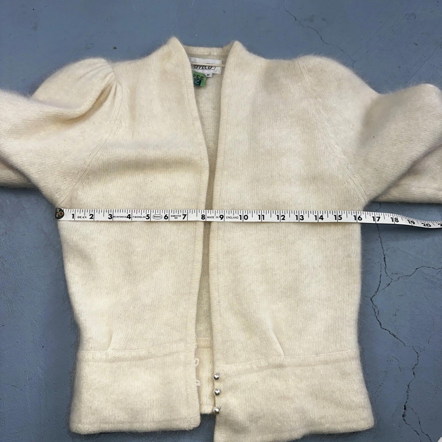Sideffects Vtg Sweater Size M Cardigan Button Open Front Shag Loop Knit White