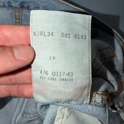 Levis 501 Vintage 90s Y2K XX Straight Leg Jeans Blue Light Wash 36x34 Act 35x32