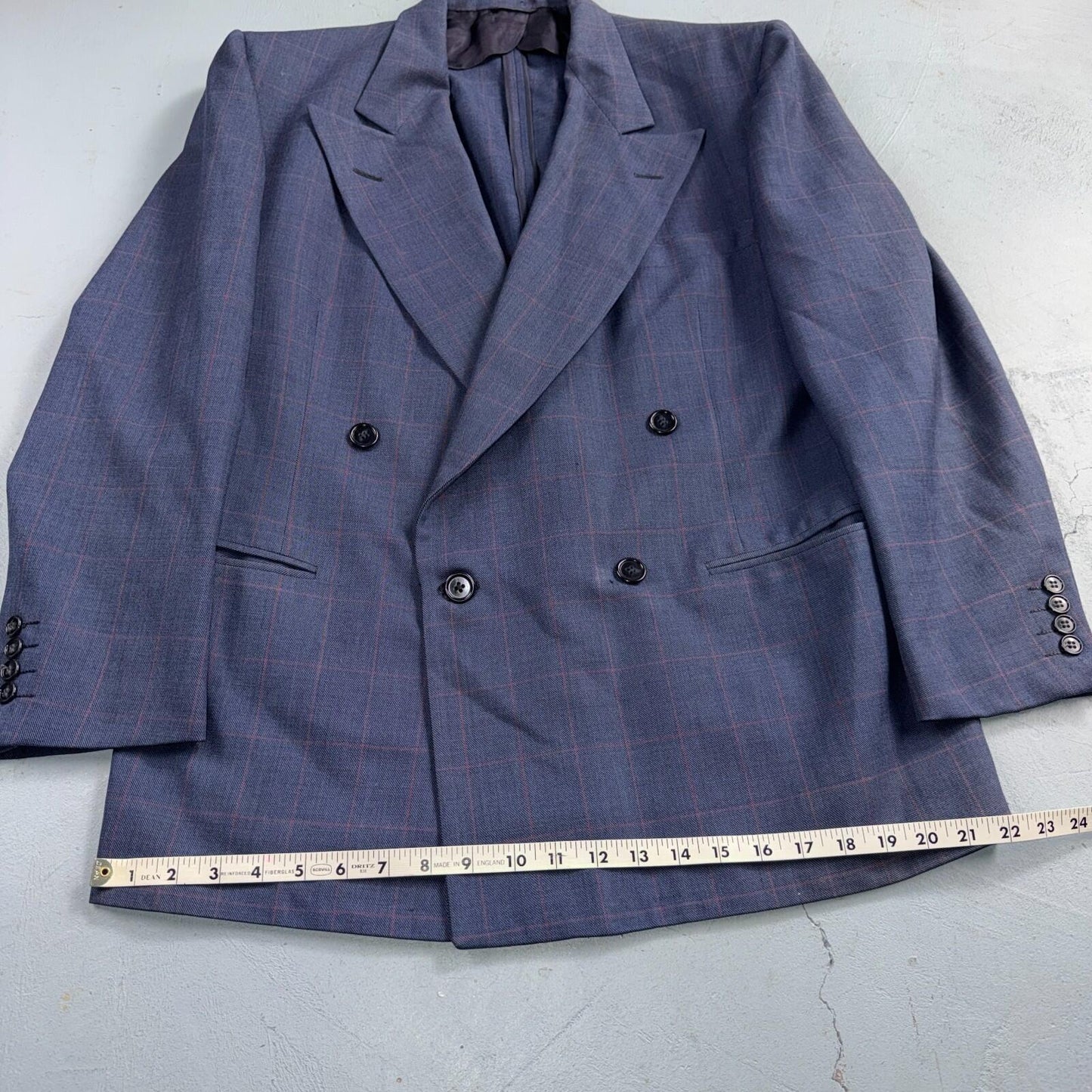 60s Pinstripe Blue Double Breasted Suit Jacket Wool 42 70s Navy Blue 1960s