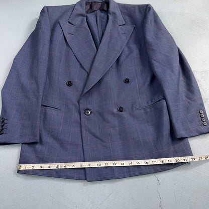 60s Pinstripe Blue Double Breasted Suit Jacket Wool 42 70s Navy Blue 1960s