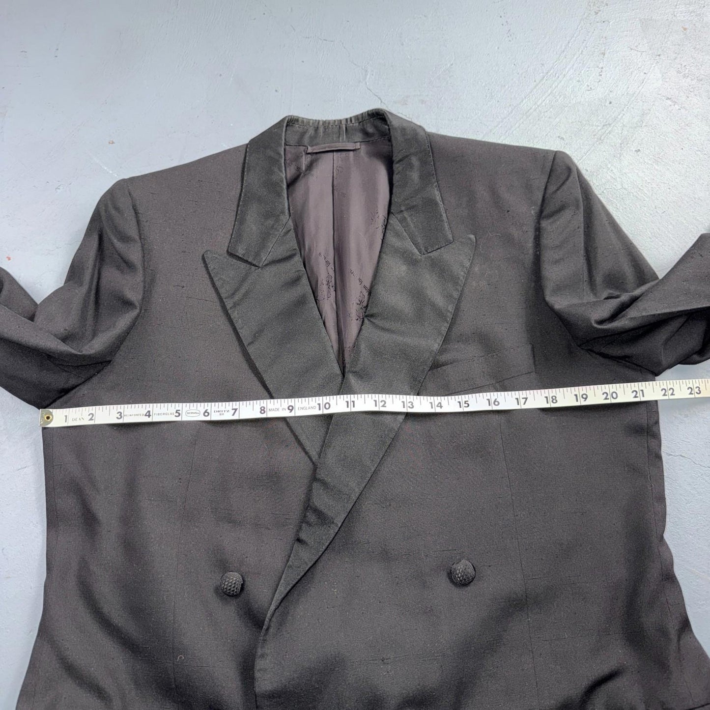 VTG 2Pc ABLA Italy Double Breasted Jacket 42 Silk Black Tux Lapel Fits Tuexedo
