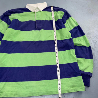 VTG Lands End Rugby Shirt Mens M Heavy Cotton Polo 80s 90s USA Stripe Blue Green