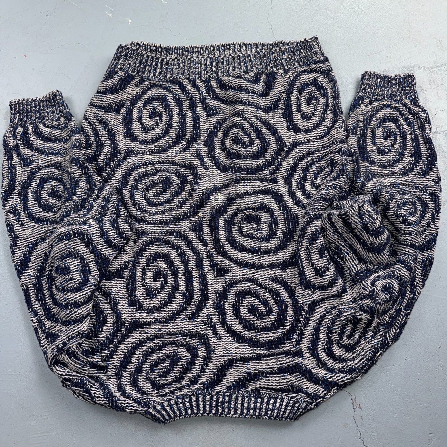 VTG RARE 90s Tony Lambert Textured Knit Sweater Blue White Abstract Made USA M