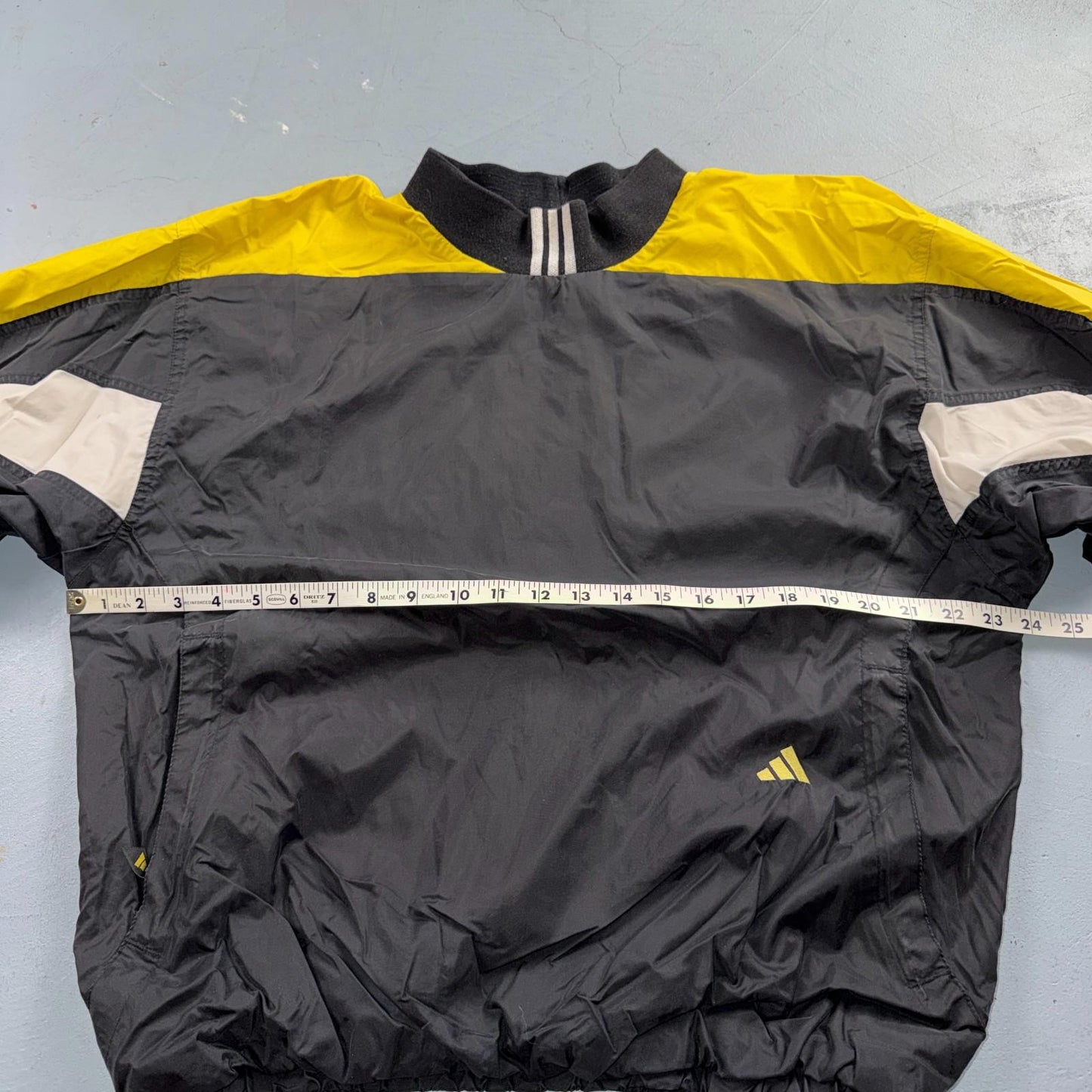 Adidas Vintage 1990s Windbreaker Pullover Black & Yellow Three Stripes Size M