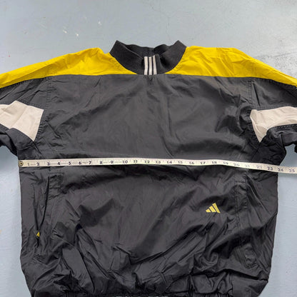 Adidas Vintage 1990s Windbreaker Pullover Black & Yellow Three Stripes Size M