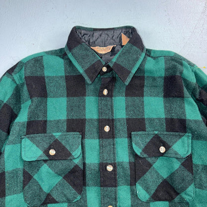 VTG Cabelas Shirt Mens M Buffalo Plaid Wool Blend Flannel Workwear Logger Green