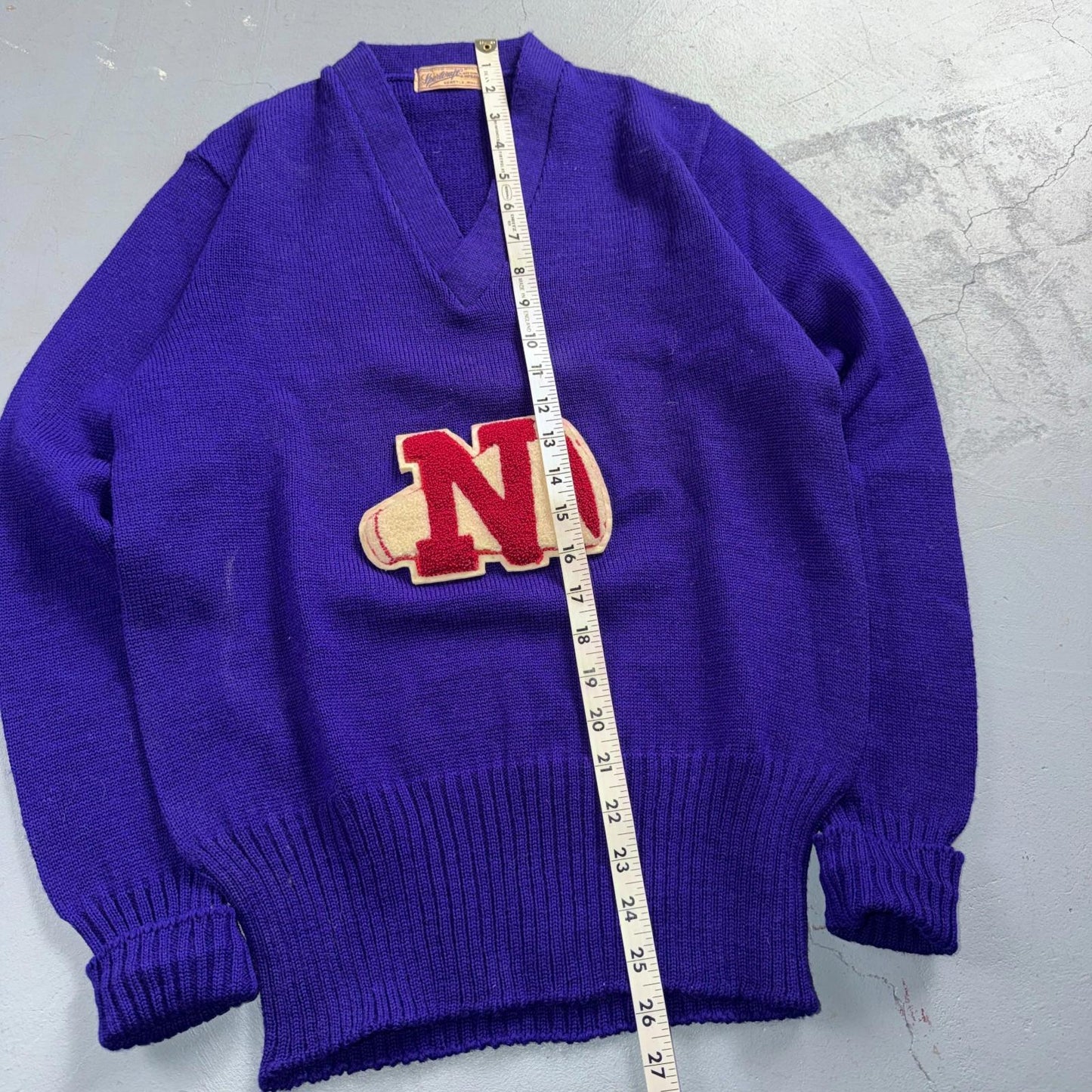 Vintage Sportcraft Knitting Cardigan Purple Wool College School Varsity Sweater