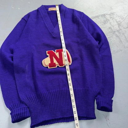 Vintage Sportcraft Knitting Cardigan Purple Wool College School Varsity Sweater
