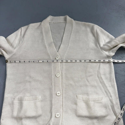 Vintage 1970s 70s White Basic Cardigan MCM Rockabilly Simple Acrylic 80s Preppy