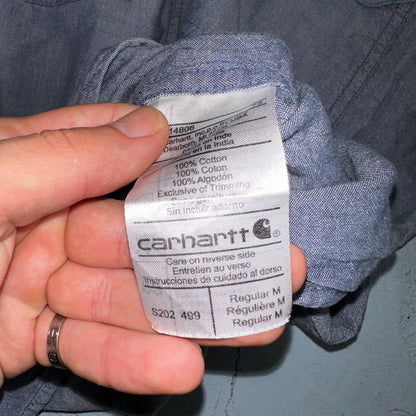 Carhartt Shirt Mens M Blue Chambray Relaxed Fit Button Up Work Adult Workwear