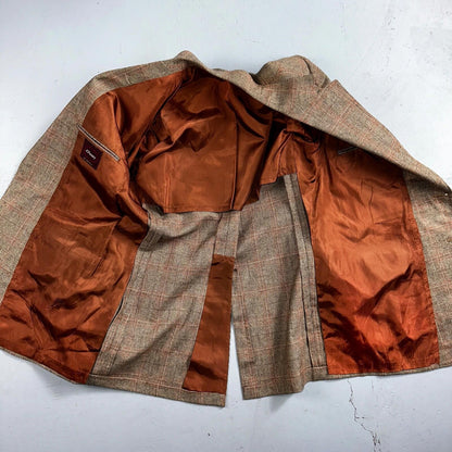 VTG Mens 3 PC Suit 42 Jacket Coat Pants Vest Plaid Rockabilly 70s 1970s Brown