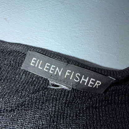Eileen Fisher Top Womens XS Asymmetrical Knit Metallic Black Silver Evening