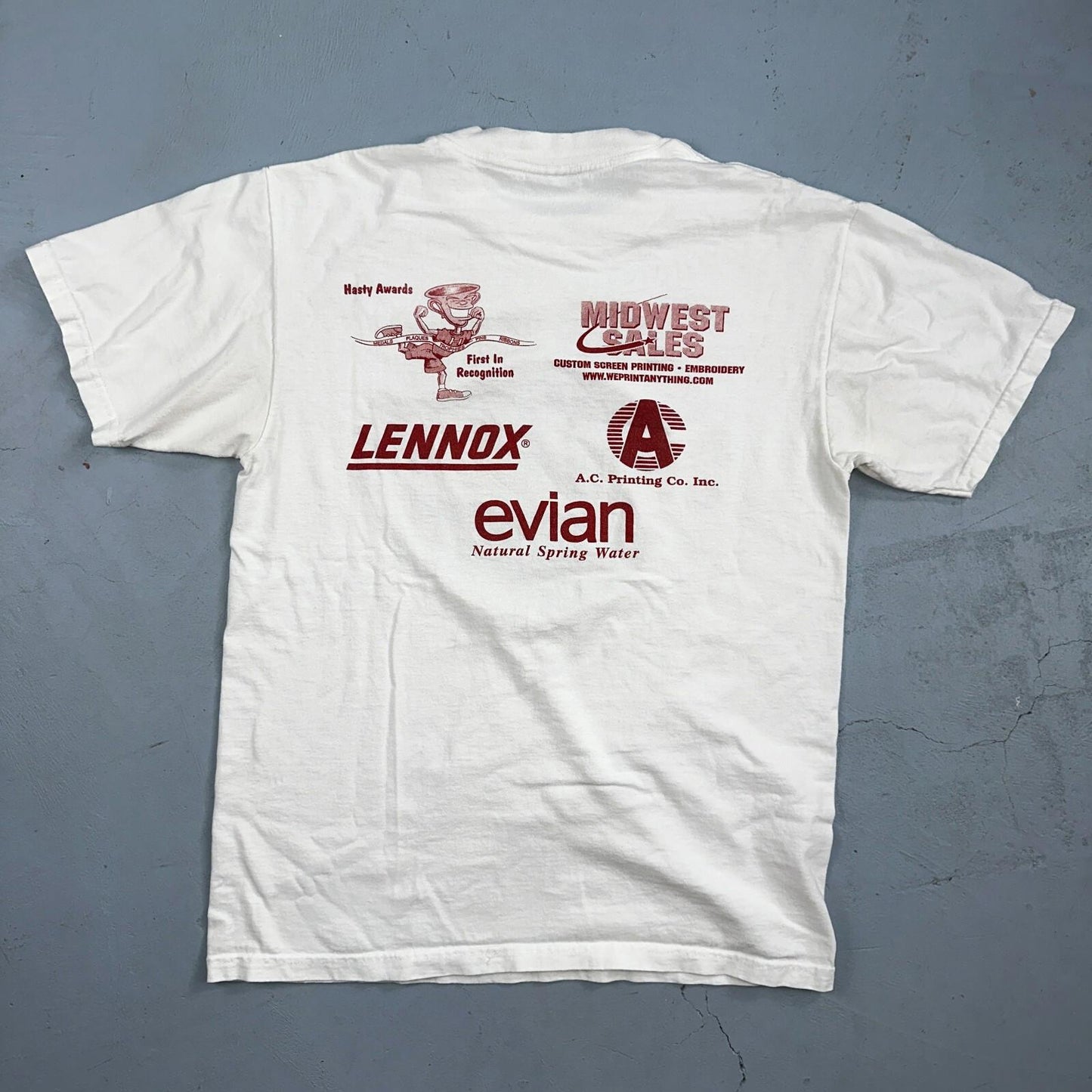 Oneita Just For Feet 1999 VTG T Shirt 90s Promo Evian Sponsors Graphic Lennox