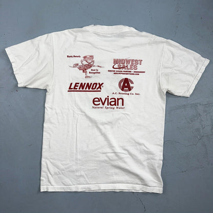 Oneita Just For Feet 1999 VTG T Shirt 90s Promo Evian Sponsors Graphic Lennox