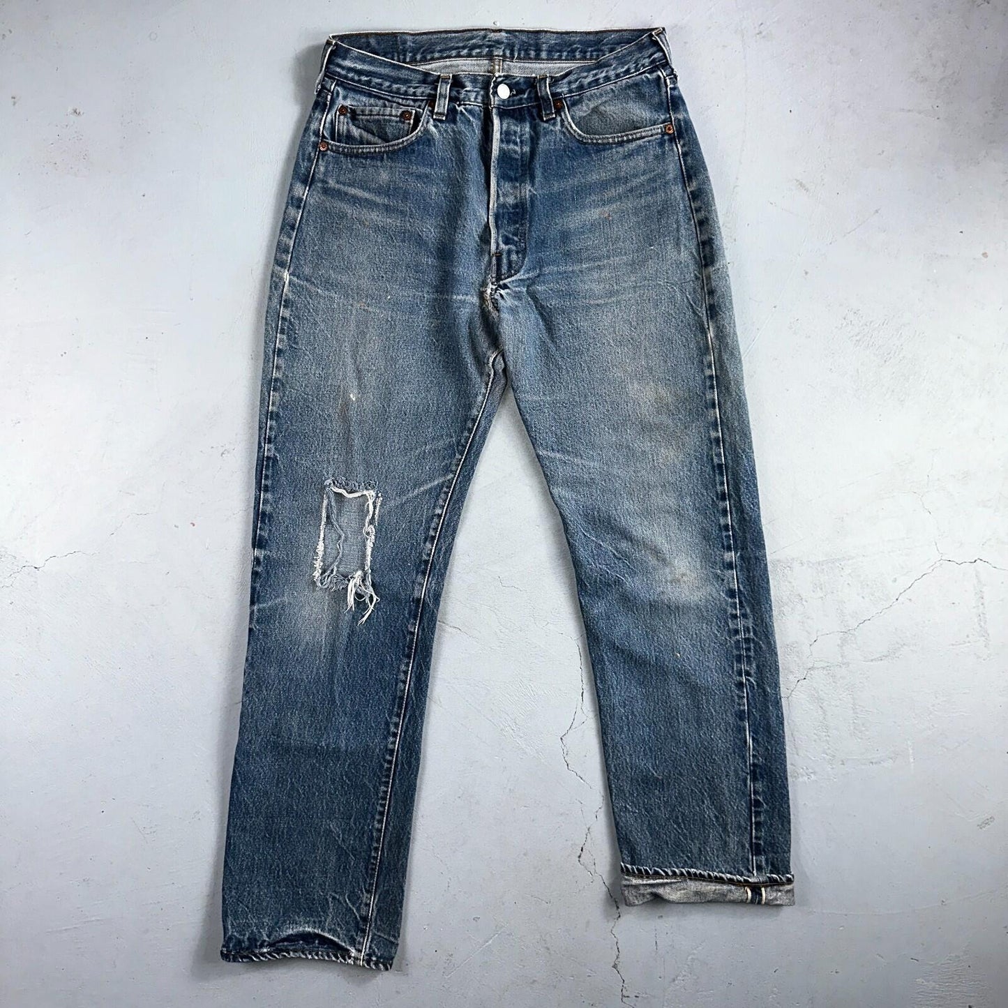Levis 501 Vintage 80s Redline Selvedge USA XX Jeans Light Wash 35x36 Act 31x31