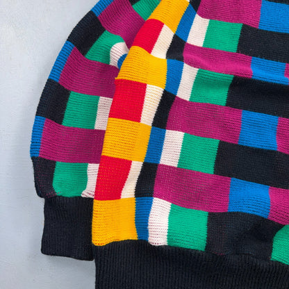 VTG Flyer Sportswear Color Block Knit Sweater Geometric Mock Neck Made USA