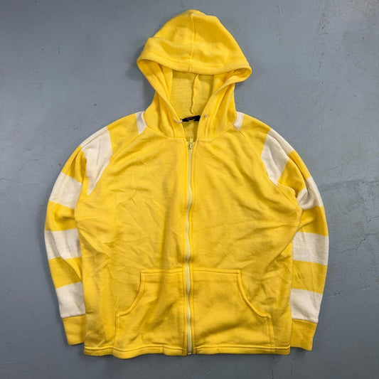 True Vintage 70s 80s Sears Zip Up Hoodie Size W Large Yellow White Colorblock