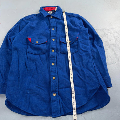 VTG Woolrich Blue Red Basic Plain Wool Flannel Shirt Jacket Men M 70s 80s USA
