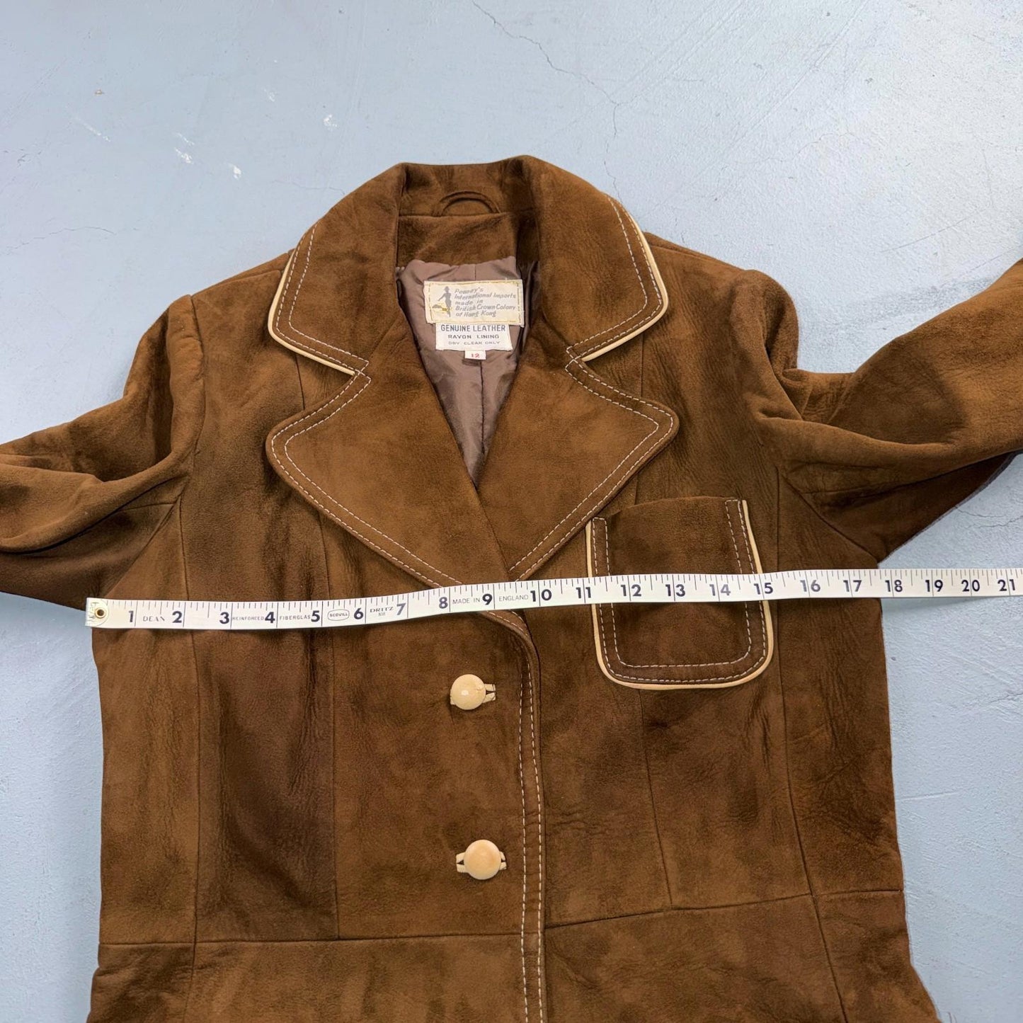 VTG Penneys 70s Suede Leather Button Up Jacket Brown Boho Hippie Western Sz 12